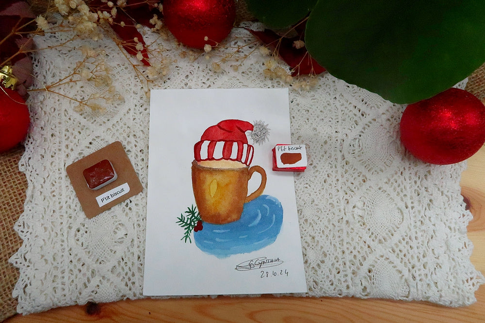 Petit biscuit Cœur d'aquarelles acheter aquarelle artisanale