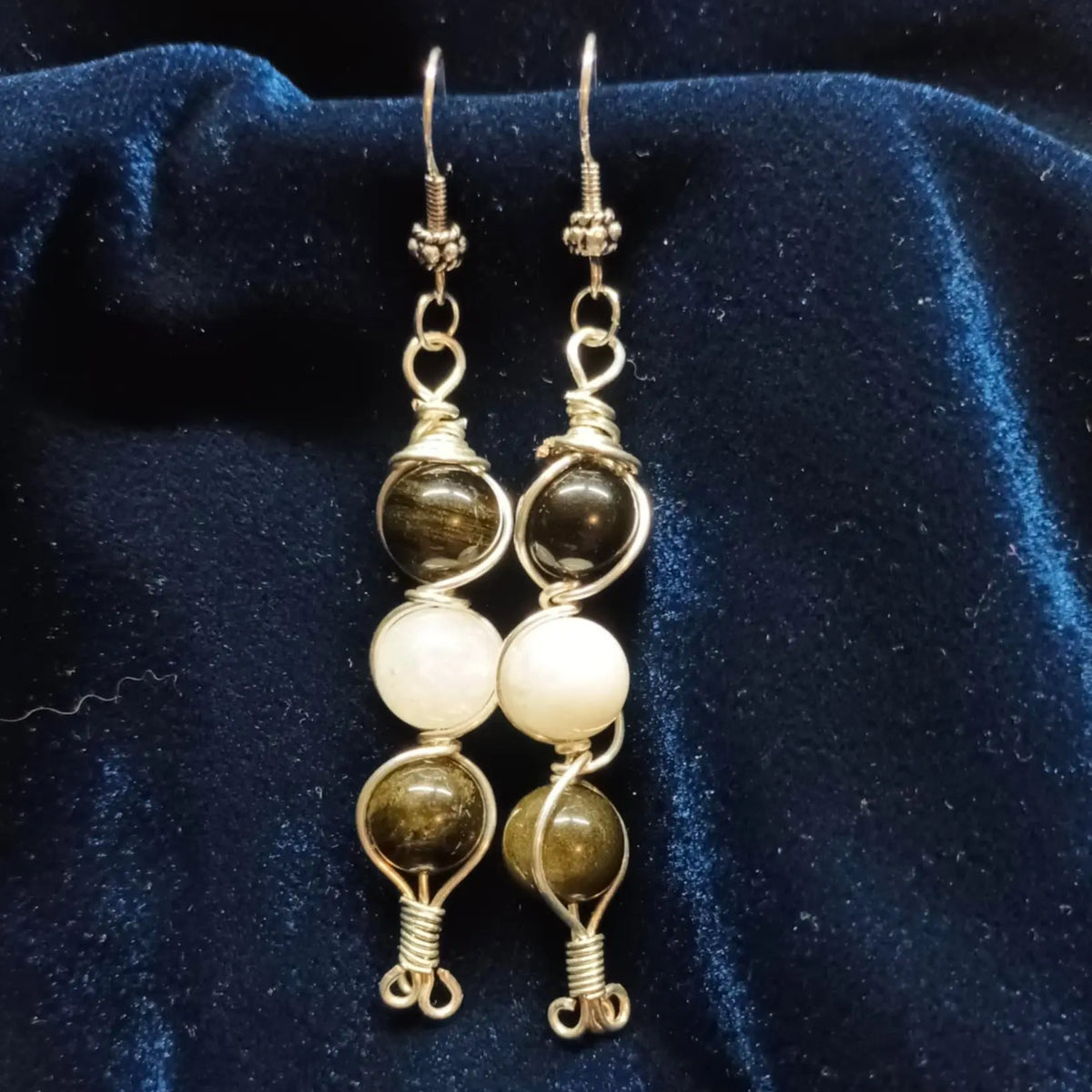 obsidienne amethyste boucles d'oreilles wire wrapped cuivre