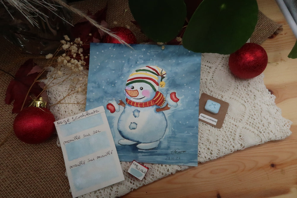Neige scintillante Cœur d'aquarelles acheter aquarelle artisanale